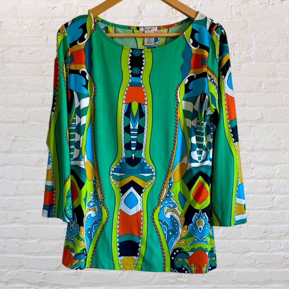 EROW COLORFUL PRINT 3/4 SLEEVE TOP - Picture 6 of 6